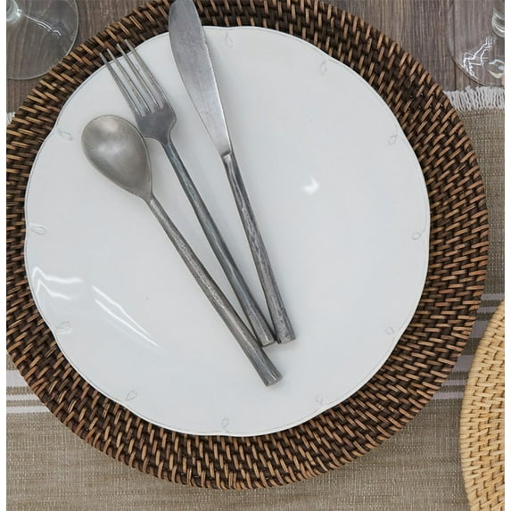 Fennco Styles Handmade Rattan Decorative Charger Plates 13" Round, Set of 4 - Brown Woven Charger Plates for Banquets, Family Dinners, Special Events and Home Décor