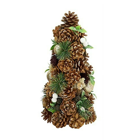Fennco Styles Handmade Rustic Pinecone & Winter Berry Christmas Tree 13 Inch High - Natural Artificial Tree for Christmas Decorations, Holiday, Desk, Mantels, Tabletop and Fireplace Décor