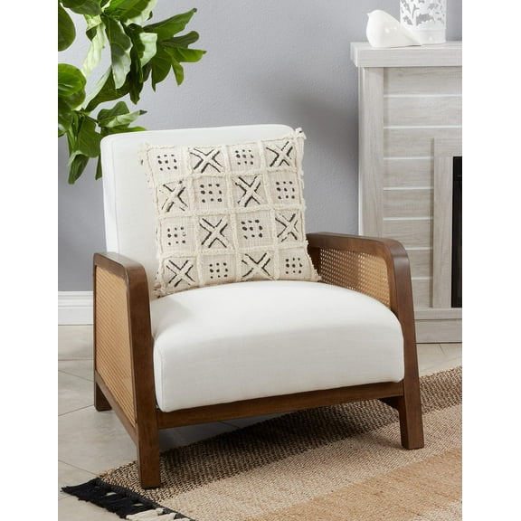 Fennco Styles Handmade Tufted Block Print Cotton Decorative Throw Pillow 18" W x 18" L - Black & White Woven Square Cushion for Home, Couch, Living Room, Bedroom, Office and Holiday Décor