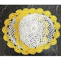 Fennco Styles Handmade Two Tone Floral Crochet Tray Cloth Doily, 9-inch Round, 2 Pieces, 7 Colors (Yellow)