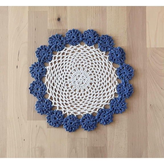 Fennco Styles Handmade Two-Tone Floral Crochet Tray Doilies, 9" Round, 1-Piece - Carolina Blue Cloth Placemats for Everyday Use, Holidays, Home Décor, Cocktail Party, Tea Party, Special Occasion