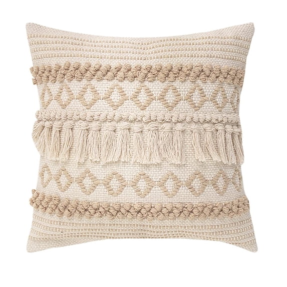 Fennco Styles Handwoven Diamond Tassel Decorative Throw Pillow 18" W x 18" L - Natural Textured Boho Cushion for Home, Couch, Living Room, Bedroom and Office Décor