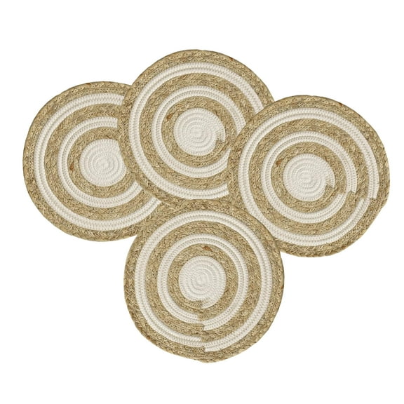 Fennco Styles Handwoven Water Hyacinth Straw & Cotton Boho Placemats 14" Round, Set of 4 - Natural Braided Heat Resistant Insulation Table Mats for Home, Kitchen Décor, Dining Table, Banquet, Holiday