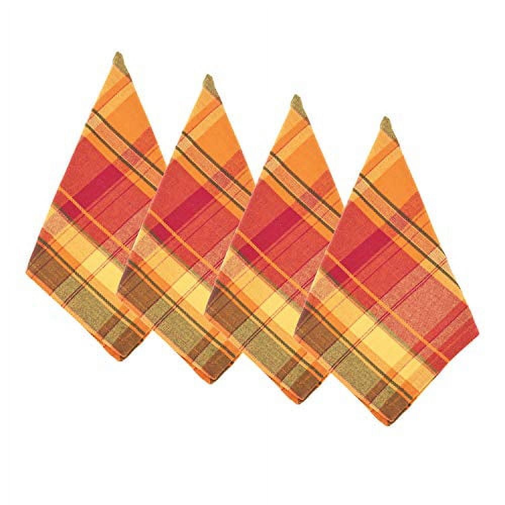 Terracotta Harvest Plaid Cotton 20" Square Napkins, Set of 4