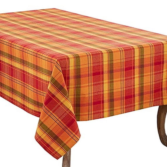 Fennco Styles Harvest Collection Rustic Tartan Design 100% Cotton 72 Inch Round Tablecloth – Terracotta Cover for Thanksgiving Dinner, Family Gathering, Special Events and Home Décor