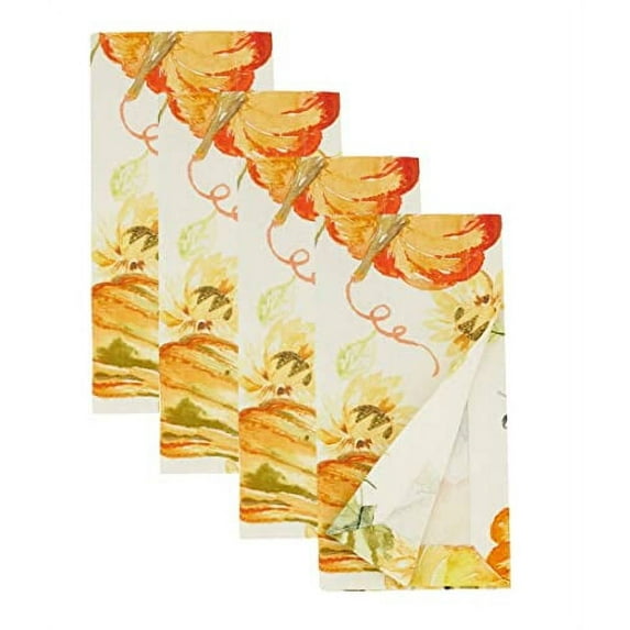 Fennco Styles Harvest Pumpkins & Foliage Cotton Cloth Napkins 20" W x 20" L, Set of 4 - Multicolor Woven Dinner Napkins for Thanksgiving Décor, Fall Festivals, Family Gatherings, and Special Events