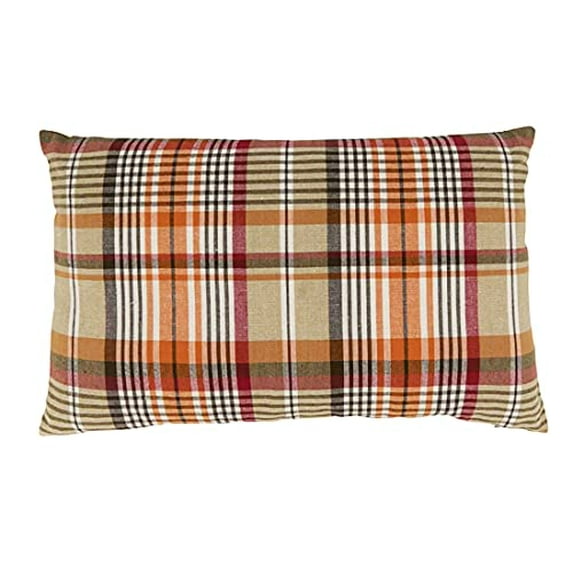 Fennco Styles Harvest Tartan Plaid Cotton Decorative Throw Pillow Cover 12" W x 20" L - Multicolored Festive Cushion Case for Home, Couch, Holidays, Christmas, Thanksgiving and Special Occasion