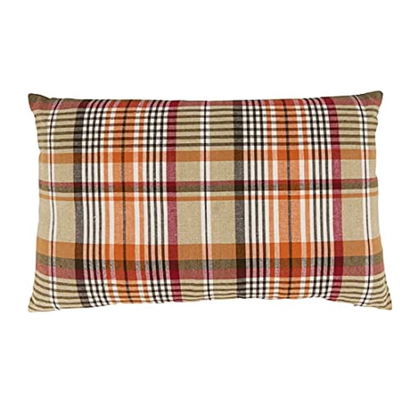 Fennco Styles Harvest Tartan Plaid Cotton Decorative Throw Pillow Cover 12" W x 20" L - Multicolored Festive Cushion Case for Home, Couch, Holidays, Christmas, Thanksgiving and Special Occasion