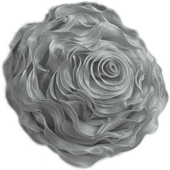Fennco Styles Hayley Rose Chiffon Flower Decorative Filled Throw Pillow 16-Inch Round - Silver Floral Accent Pillow for Home, Couch, Bedroom, Living Room, Office Décor