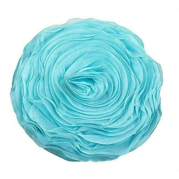 Fennco Styles Hayley Rose Chiffon Flower Decorative Filled Throw Pillow 16-Inch Round - Turquoise Floral Accent Pillow for Home, Couch, Bedroom, Living Room, Office Décor