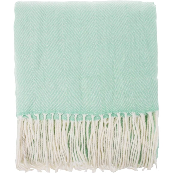 Fennco Styles Herringbone Collection Contemporary Fringed 50 x 60 Inch Throw - Aqua Throw Blanket for Couch, Bedroom and Living Room Décor