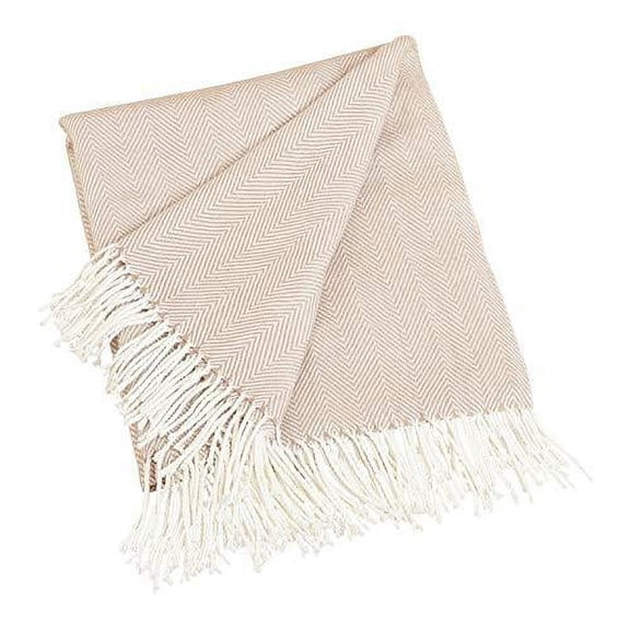 Fennco Styles Herringbone Collection Rustic/Lodge Beige Herringbone Throws, 50" x 60"