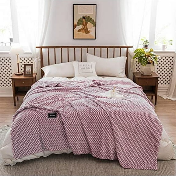 Fennco Styles Herringbone Design Plush Extra Warm and Soft Throw Blanket 59" W x 79" L - Lilac Woven Flannel Fleece Large Blanket for Couch, Bedroom, Living Room Décor