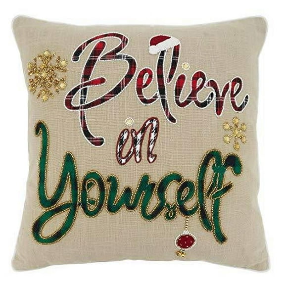 Fennco Styles Holiday Believe in Yourself Decorative Throw Pillow 18" W x 18" L - Natural Cotton Cushion for Christmas, Couch, Living Room, Bedroom Décor and Special Occasion