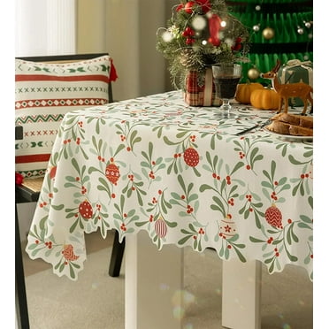 Fennco Styles Holiday Berries and Leaves Christmas Tablecloth 56" W X 56" L - Multicolored Festive Table Cover for Winter Holidays, Home Decor, Family Gatherings, and Special Occasions