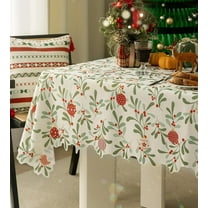 Fennco Styles Holiday Berries and Leaves Christmas Tablecloth 56" W X 56" L - Multicolored Festive Table Cover for Winter Holidays, Home Decor, Family Gatherings, and Special Occasions