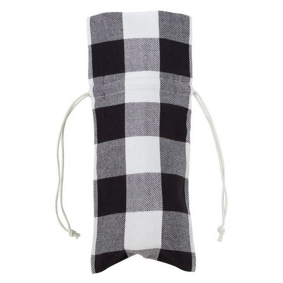 Fennco Styles Holiday Buffalo Plaid Design Decorative Christmas Cotton Wine Gift Bag Carrier (White, 6"x14" Wine Bag)