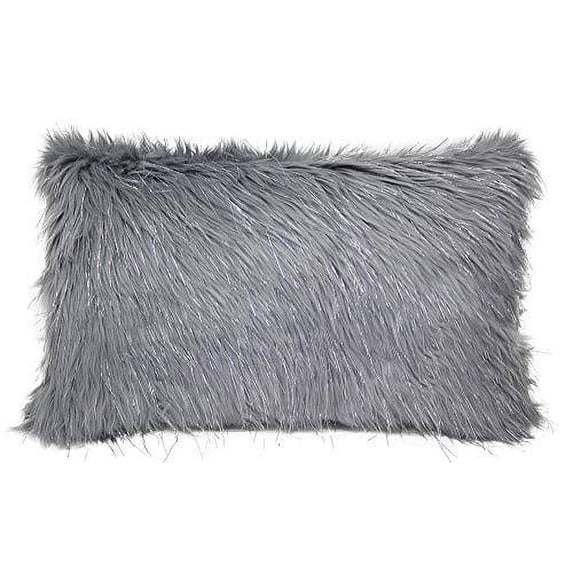 Fennco Styles Holiday Christmas Decorative Exquisite Faux Fur with Silver Metallic Thread Throw Pillow