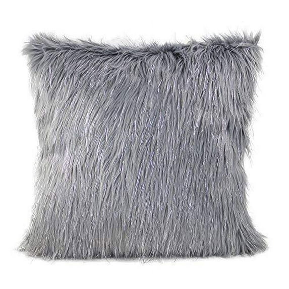 Fennco Styles Holiday Christmas Decorative Exquisite Faux Fur with Silver Metallic Thread Throw Pillow