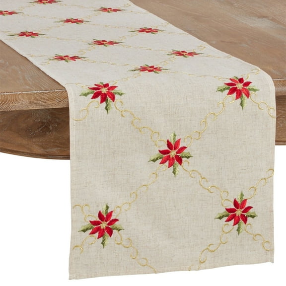 Fennco Styles Holiday Christmas Embroidered Snowflak 16 x 72 Inch Table Runner Natural