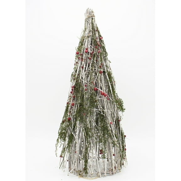 Fennco Styles Holiday Décor Red Berry Natural Twig Branch Christmas Cone Tree (20")