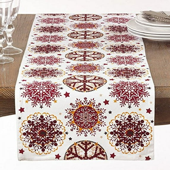 Fennco Styles Holiday Decor Red Snowflake Print Table Runner - 16"x72"