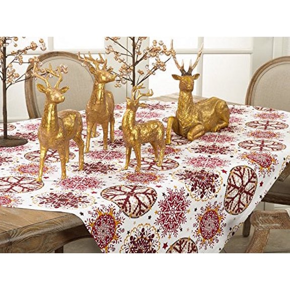 Fennco Styles Holiday Decor Red Snowflake Print Table Topper - 60" Square