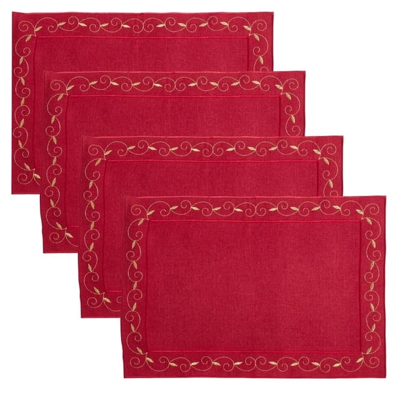 Fennco Styles Holiday Embroidered Bordered Design Red Tablecloth Home Décor, Christmas and Special Events