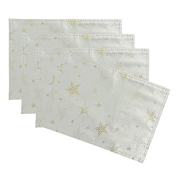 Fennco Styles Holiday Embroidered Metallic Star Placemats 13" W x 19" W, Set of 4 - Ivory Woven Table Mats for Home Décor, Banquet, Family Gathering, Christmas, Special Occasion