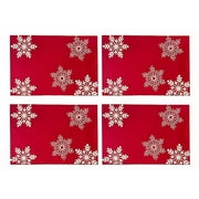 Fennco Styles Holiday Embroidered Snowflake Placemats 13" W x 19" L, Set of 4 - Red Festive Table Mats for Home Décor, Banquet, Family Gathering, Christmas and Special Occasion