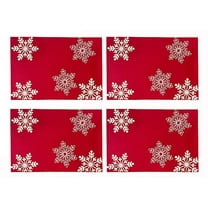 Fennco Styles Holiday Embroidered Snowflake Placemats 13" W x 19" L, Set of 4 - Red Festive Table Mats for Home Décor, Banquet, Family Gathering, Christmas and Special Occasion
