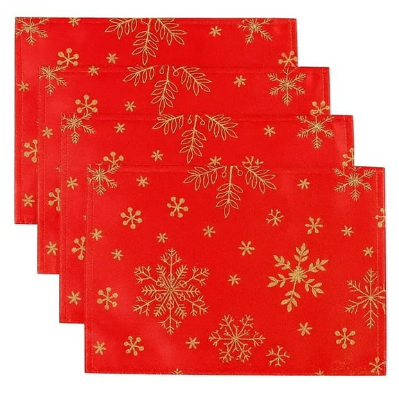 Fennco Styles Holiday Foil Print Snowflake Placemats 13" W x 19" L, Set of 4 - Red Woven Table Mats for Home Décor, Banquet, Family Gathering, Christmas, Special Occasion