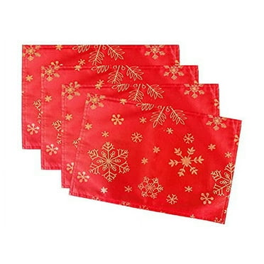 Fennco Styles Holiday Foil Print Snowflake Placemats 13" W x 19" L, Set of 4 - Red Woven Table Mats for Home Décor, Banquet, Family Gathering, Christmas, Special Occasion