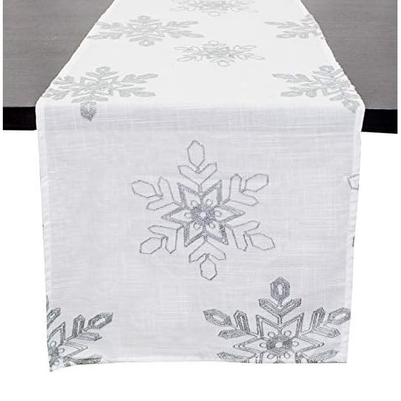 Fennco Styles Holiday Nivalis Collection Snowflake Design Decorative Table Runner 16"W x 54"L - Silver Table Cover for Home, Dining Table, Christmas Décor, Banquet, Family Gathering, Special Occasion