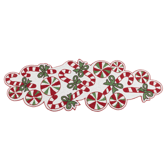 Fennco Styles Holiday Peppermint Candy Cane Hand Beaded Table Runner 13" W x 36" L - Multicolored Christmas Table Cover for Home Décor, Family Gathering, Banquets and Special Occasion