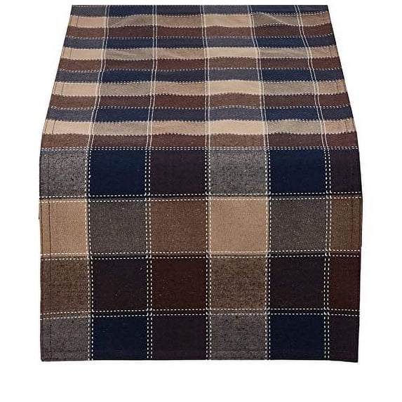Fennco Styles Holiday Thanksgiving Stitched Plaid Table Runner, 16"x90" Rectangular, Brown