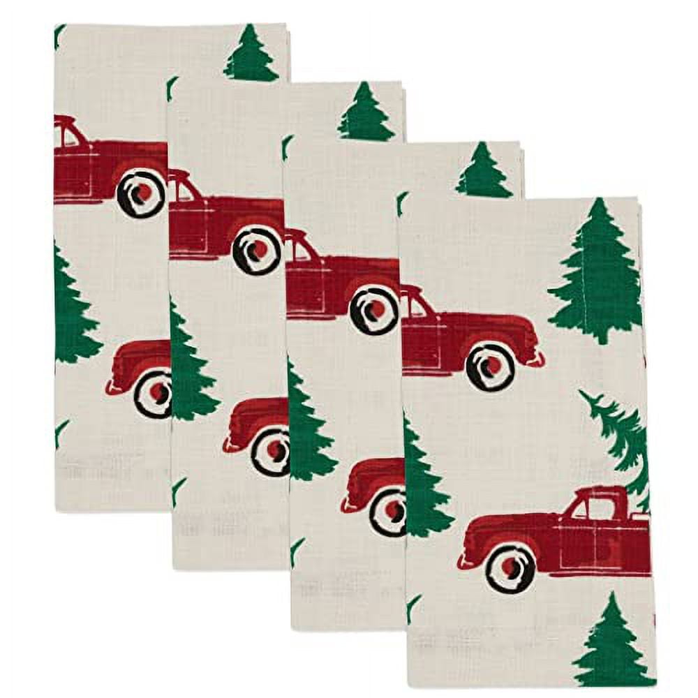 Red Truck and Tree Christmas Cotton Napkins Set