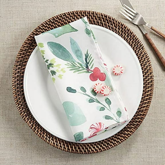 Fennco Styles Holly & Candy Canes Cloth Napkins 20" W x 20" L, Set of 4 – Multicolor Dinner Napkins for Christmas, Dining Room, Holiday Décor, Banquets and Special Events (20"X20" Napkin, Set of 4)