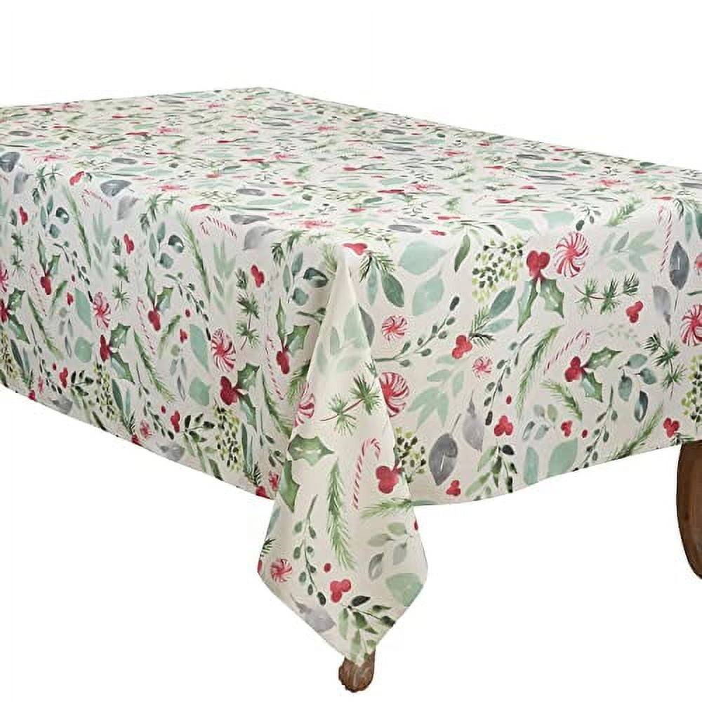 Festive Christmas Foliage and Candy Canes Polyester Tablecloth