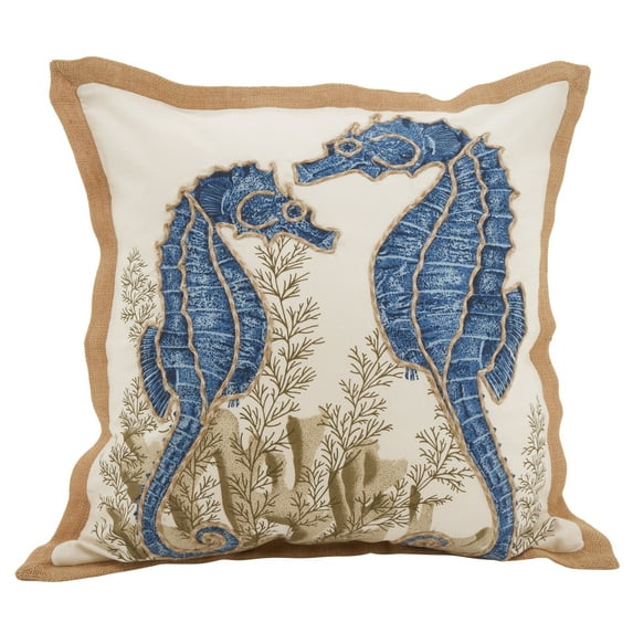 Fennco Styles Home Décor Sea-Inspired Space Decorative Down Filled 100% Cotton Throw Pillow - 20" Square (Seahorse)
