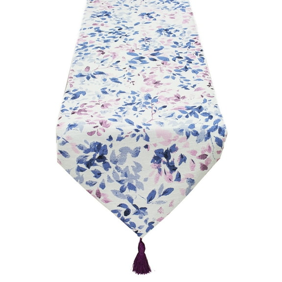 Fennco Styles Home Decoration Lovely Floral Woven Tapestry Cotton Table Runner with Tassels (16"x72" Table Runner, Lavender)