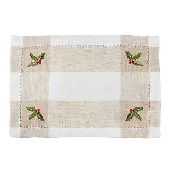Fennco Styles Hommage BrodÃ© Collection Cottage Floral Embroidery Border Hemstitch Linen Blend Table Linens