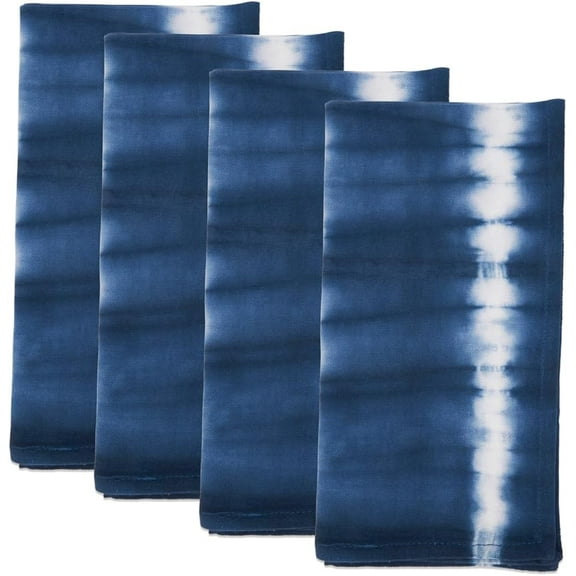Fennco Styles Indigo Tie Dye Stripe Cotton Cloth Napkins 20" W X 20" L, Set of 4-100% Cotton Dinner Napkins for Home, Dining Table, Banquets, Family Gatherings, Everyday Use and Special Occasions