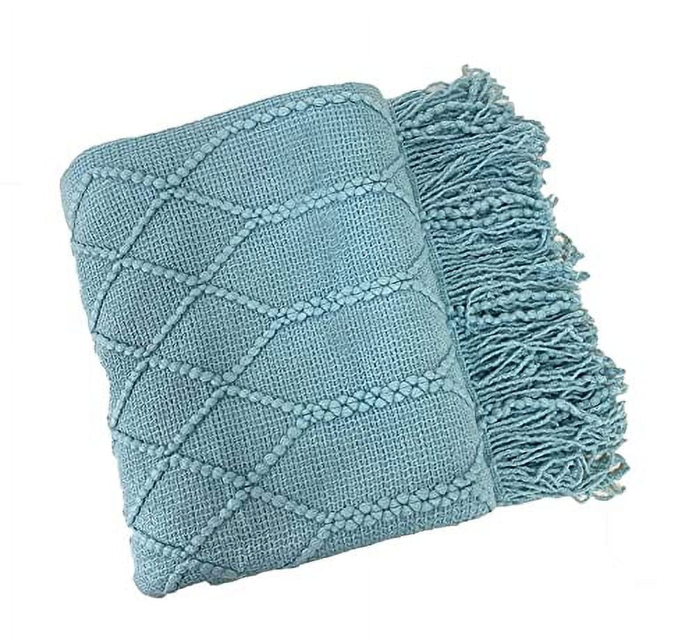 Fennco Styles Irregular Rhombus Diamond Knit Fringe Throw Blanket 50\, image size:1000x924