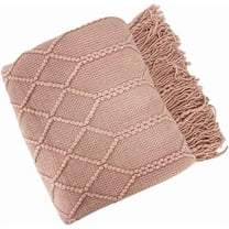 Fennco Styles Irregular Rhombus Diamond Knit Fringe Throw Blanket 50" W x 60" L – Pink Geometric Woven Blanket for Couch, Bedroom and Living Room Décor