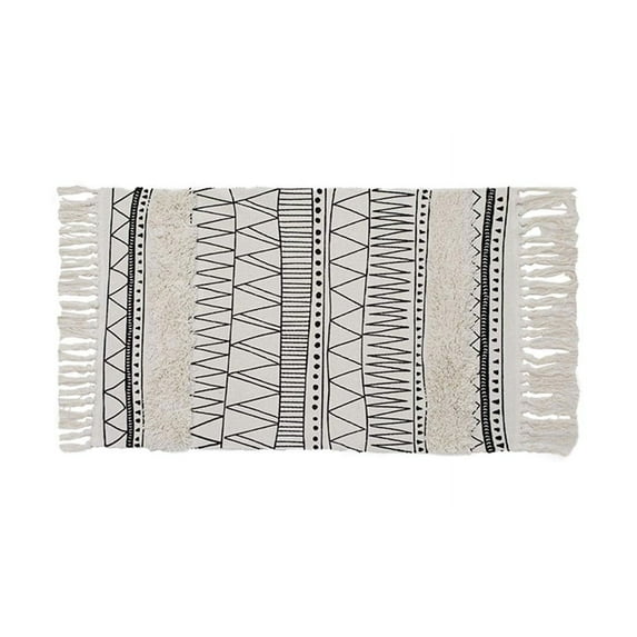 Fennco Styles Ivory Boho Tribal Textured Fringe Tassel Area Rug 2'x3' Small Rug