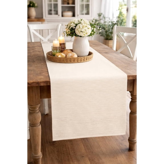 Fennco Styles Ivory Woven Textured Cotton Table Runner 13" x 72" - Neutral Farmhouse Table Cover for Dining Table, Kitchen, Holiday & Everyday Dcor
