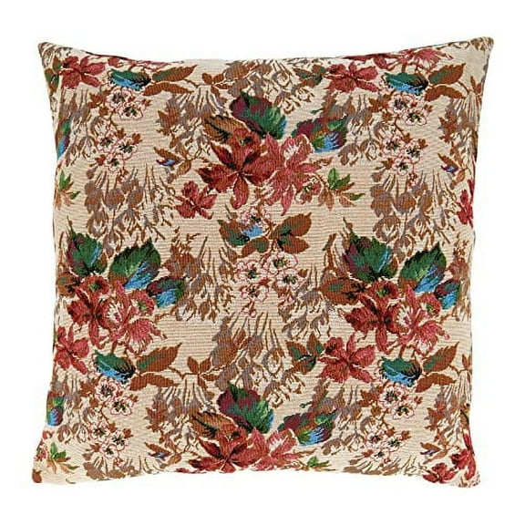 Fennco Styles Jacquard Floral Decorative Throw Pillow 18" W x 18" L – Ivory Flower Cushion for Couch, Sofa, Bedroom, Office and Living Room Décor