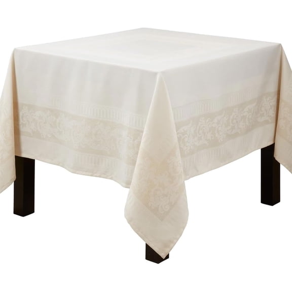 Fennco Styles Jacquard Floral Tablecloth 70" W x 70" L - Ecru Flower Square Table Cover for Dining Room, Banquets, Weddings and Holidays Décor