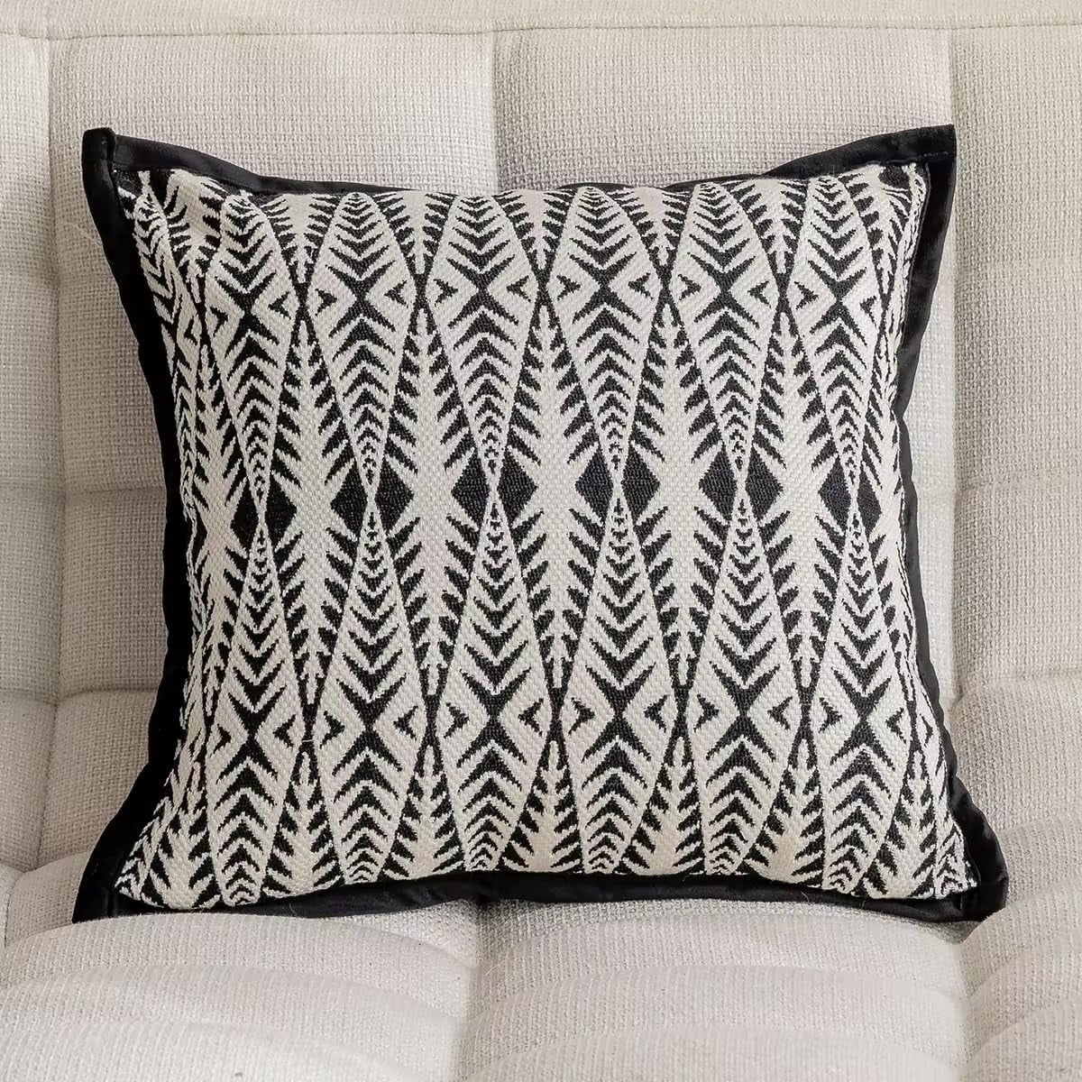 Fennco Styles Jacquard Moroccan Diamond Decorative Filled Throw Pillow 18" W X 18" L – Black Geometric Square Cushion for Couch, Sofa, Bedroom, Office and Living Room Décor